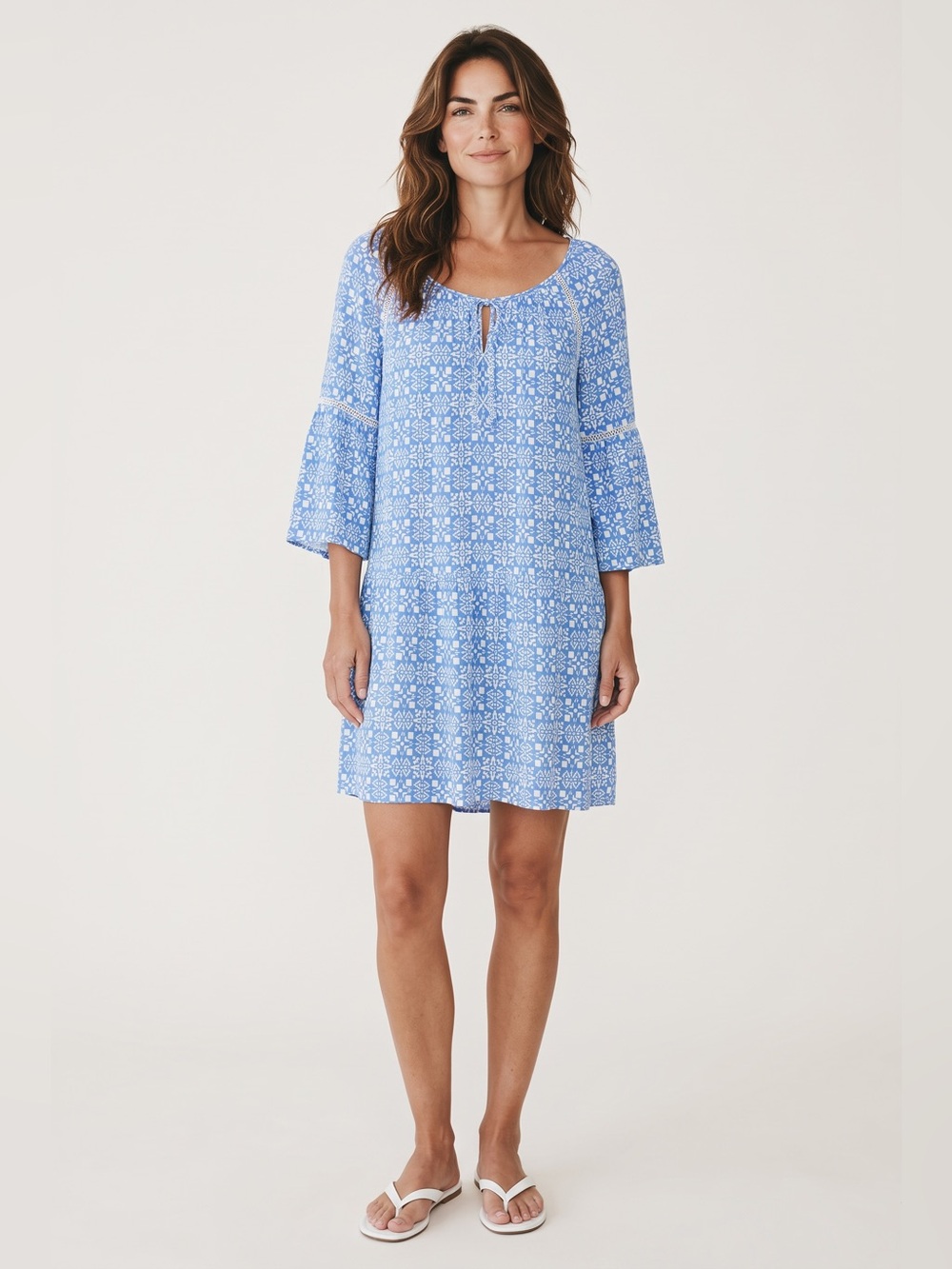 Southern Tide 3/4 Sleeve Lightweight Dress // Blue & White // Large